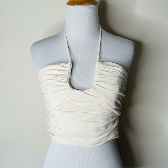 Zara Cream Ruched Bustier Halter Top - Picture 2 of 7